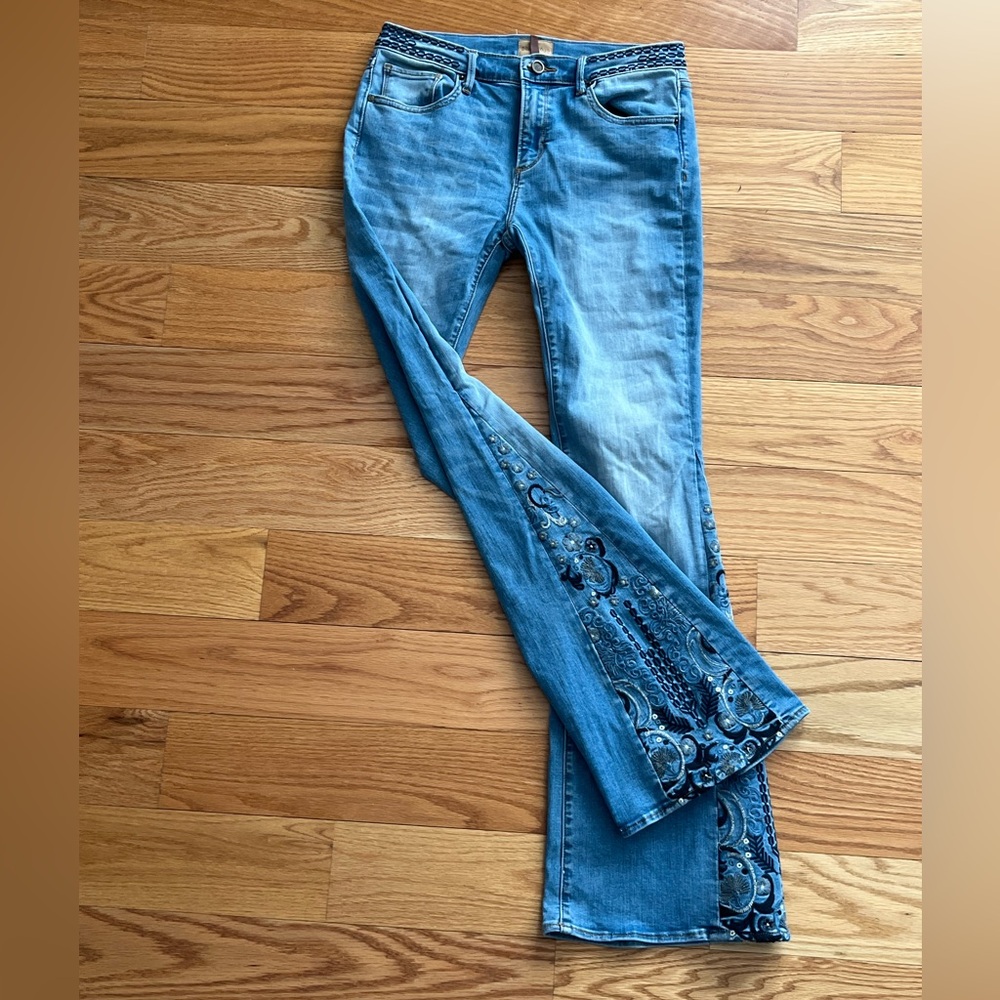 Free People Farrah Driftwood Embroidered Jeans Size 28